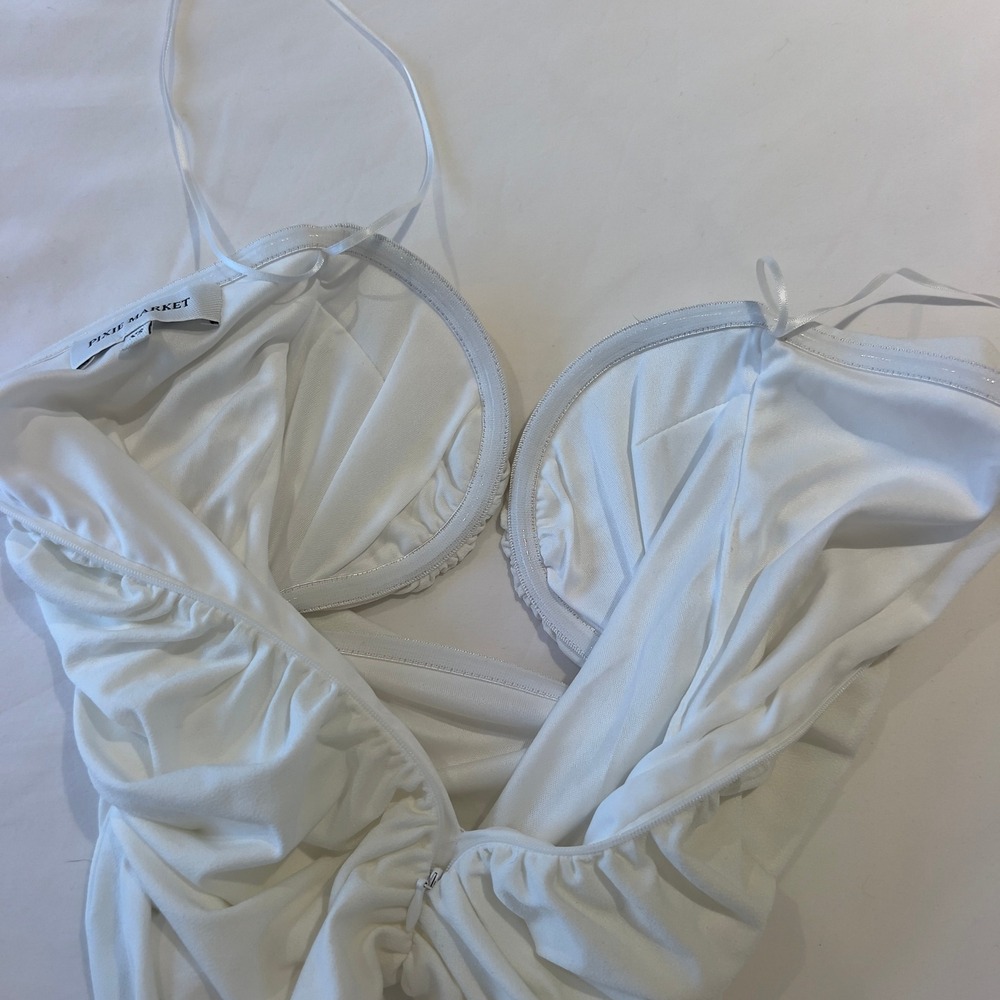 Pixie Market White Ruched Strapless Sweetheart Bustier Top XS White - Picture 3 of 5